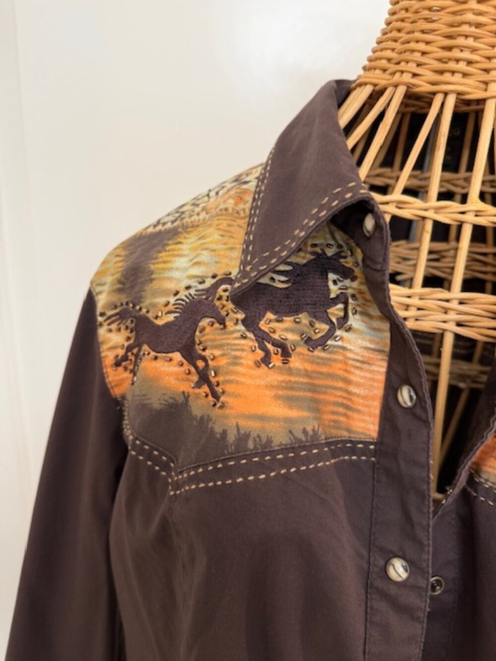 Reba brown and rust western horse-themed cowgirl shirt. - Picture 2 of 10
